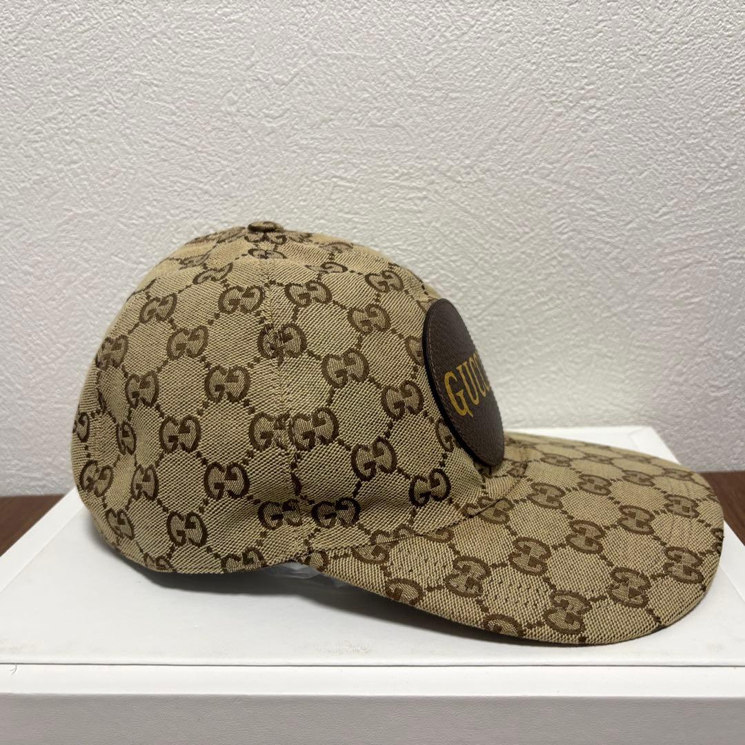 グッチ GGキャンバス ロゴパッチ キャップ ブラウン サイズL【中古】