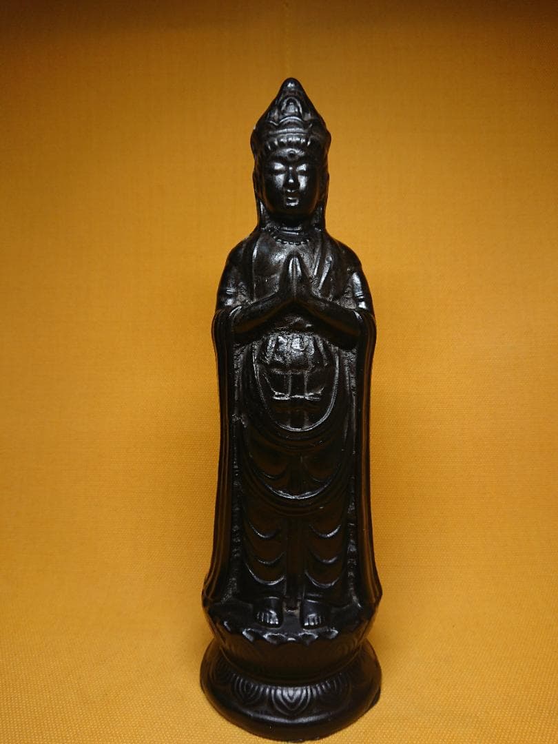 仏教美術　観音　仏像　彫像　石製　置物　インテリア　工芸品　美術品　A1356