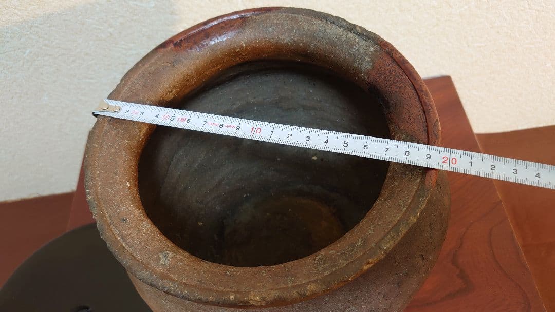 越前焼　茶道具　アンティーク陶器　水指　小壺　飾壺　漆器蓋　鎌倉　金沢茶会　１客