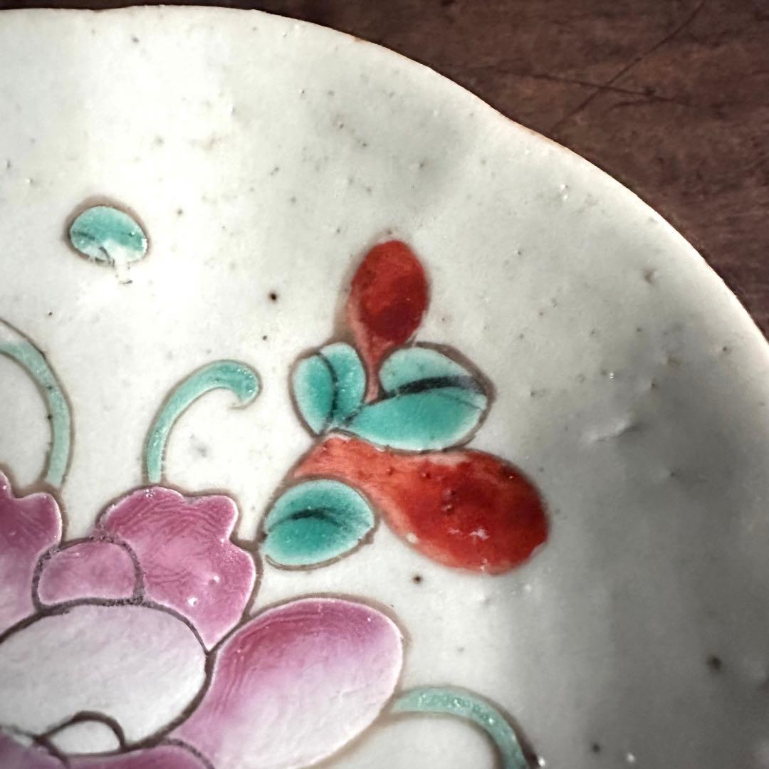 【希少】清朝期　粉彩　花の図　輪花皿　台皿　小皿　中国古玩　中国美術　骨董品　A