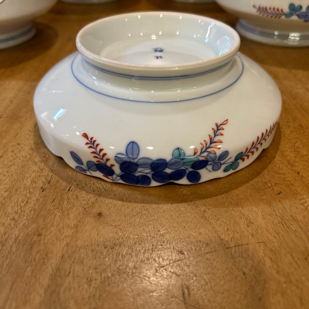 有田焼　辻製磁　辻常陸　萩絵付　高台平鉢　昭和期　五枚　(全十枚)