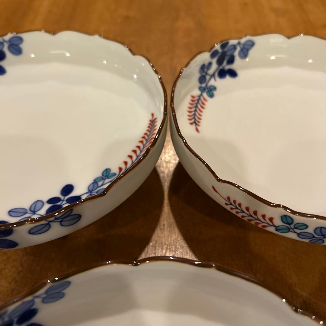 有田焼　辻製磁　辻常陸　萩絵付　高台平鉢　昭和期　五枚　(全十枚)