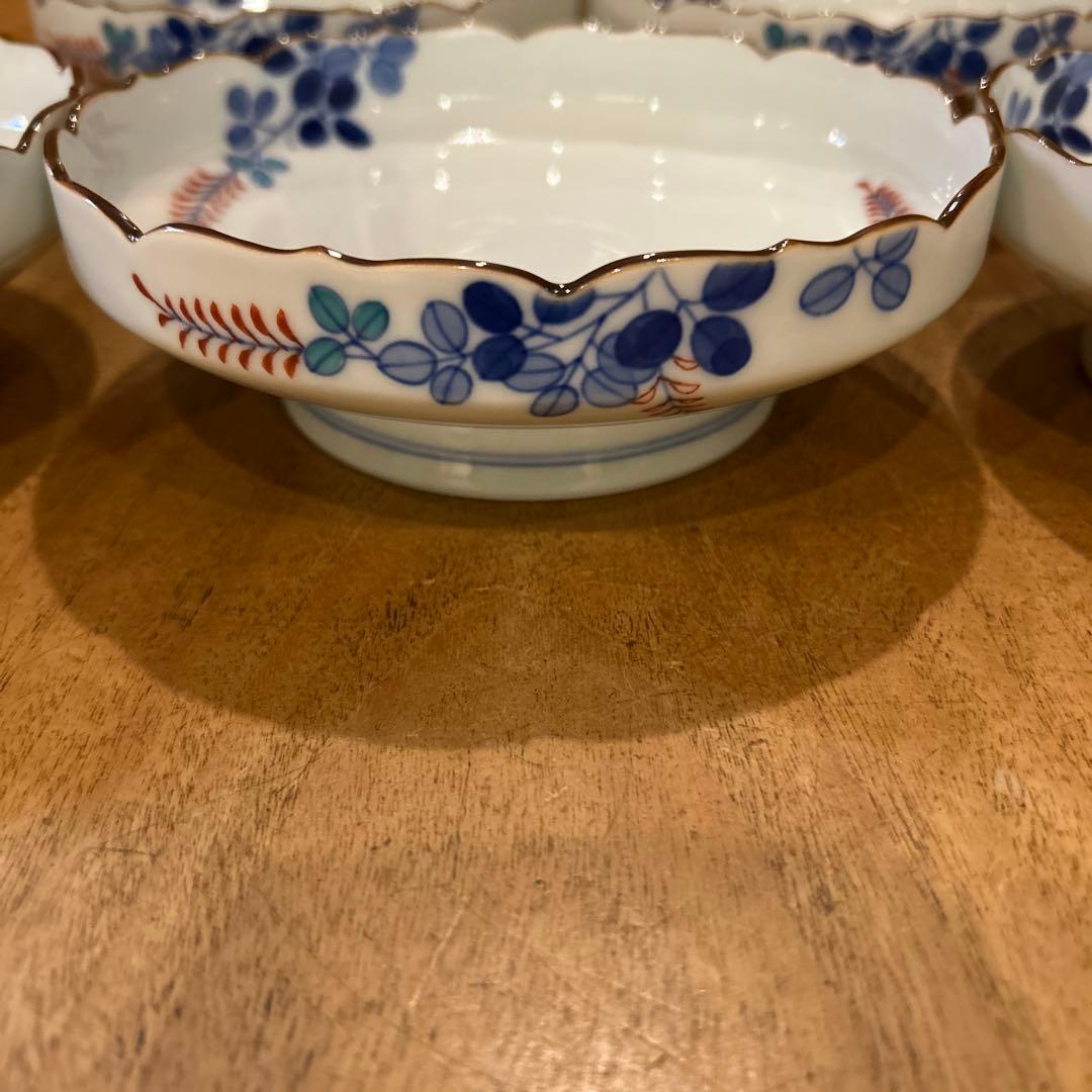 有田焼　辻製磁　辻常陸　萩絵付　高台平鉢　昭和期　五枚　(全十枚)