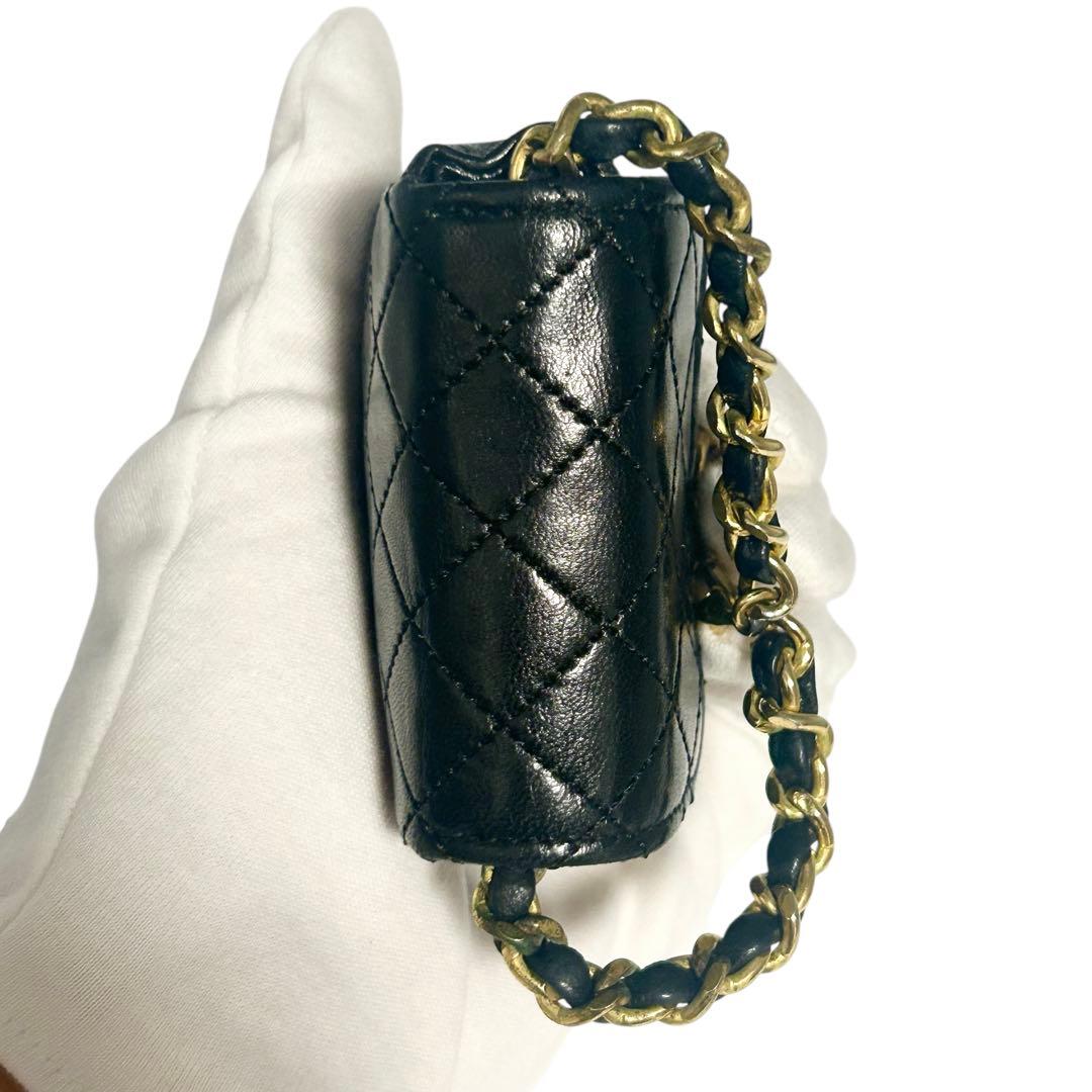 CHANEL ミニミニマトラッセ ココマーク バッグチャーム ラムスキン　黒