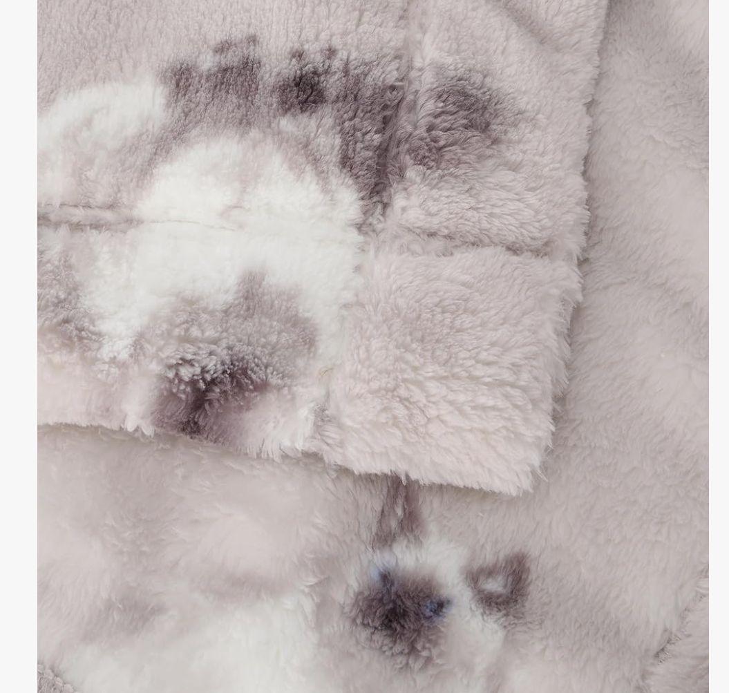 新品未使用　ジェラートピケ sleep CAT/DOGプリント毛布 ライトグレー