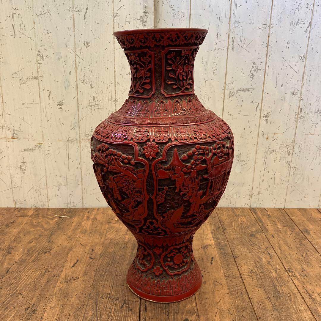 中国美術 彫漆 置物 飾り インテリア オブジェ 壺 花瓶 花入れ 花立て 花生