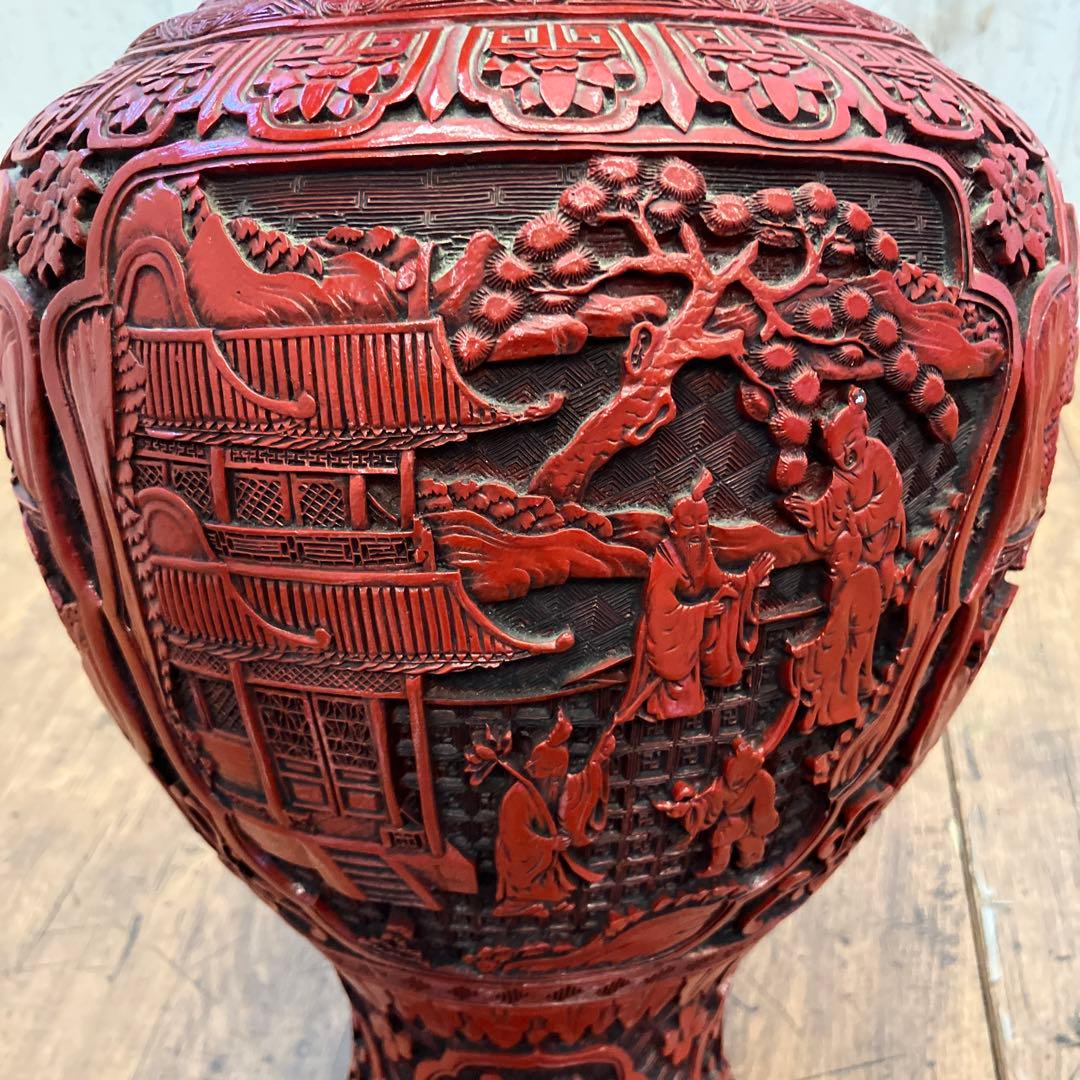 中国美術 彫漆 置物 飾り インテリア オブジェ 壺 花瓶 花入れ 花立て 花生