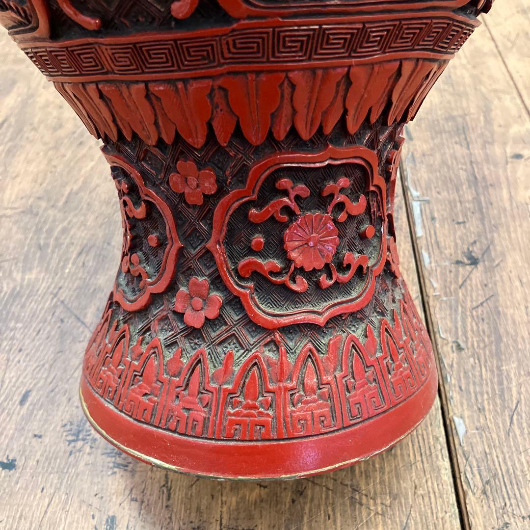 中国美術 彫漆 置物 飾り インテリア オブジェ 壺 花瓶 花入れ 花立て 花生