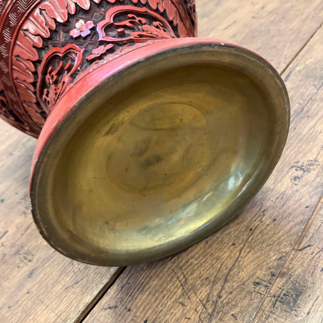 中国美術 彫漆 置物 飾り インテリア オブジェ 壺 花瓶 花入れ 花立て 花生