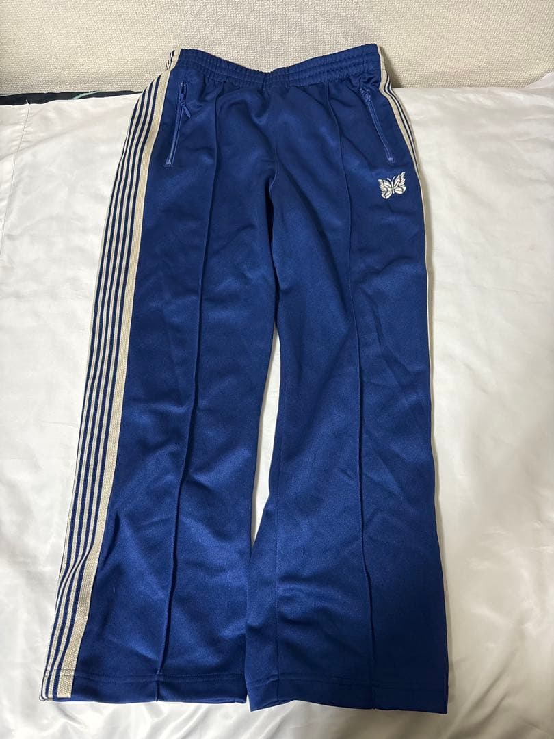 Needles ニードルス　トラックパンツ　刺繍ロゴ　サイドライン　ネイビー　S