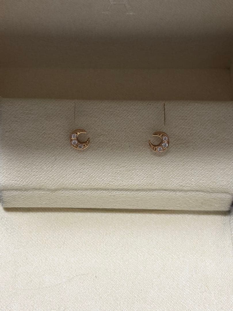 AVARON K18 ダイヤモンドピアス　クレセント　三日月　ピンクゴールド