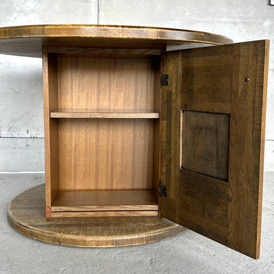 ✦70s✦ 昭和レトロ マルニ木工 円形テーブル 収納キャビネット付き 喫茶店