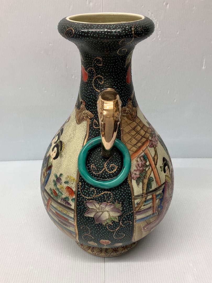 【薩摩焼】耳付　花瓶　壺　金彩　色絵　置物　コレクション　中国古美術