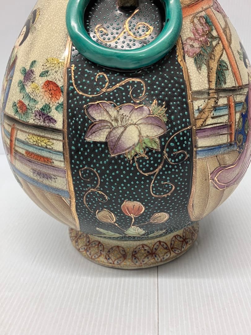 【薩摩焼】耳付　花瓶　壺　金彩　色絵　置物　コレクション　中国古美術