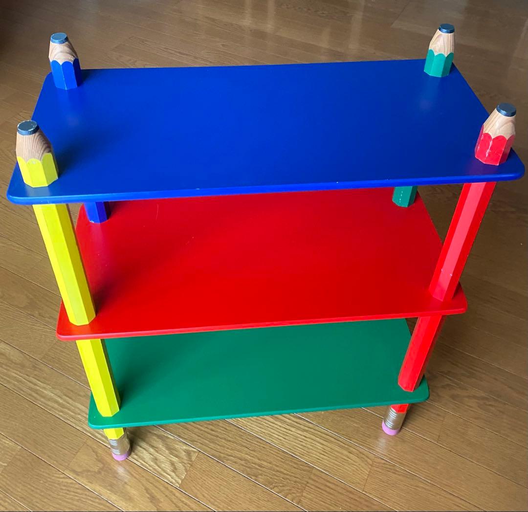 カラフル鉛筆型3段木製ラック 子供部屋 レトロ