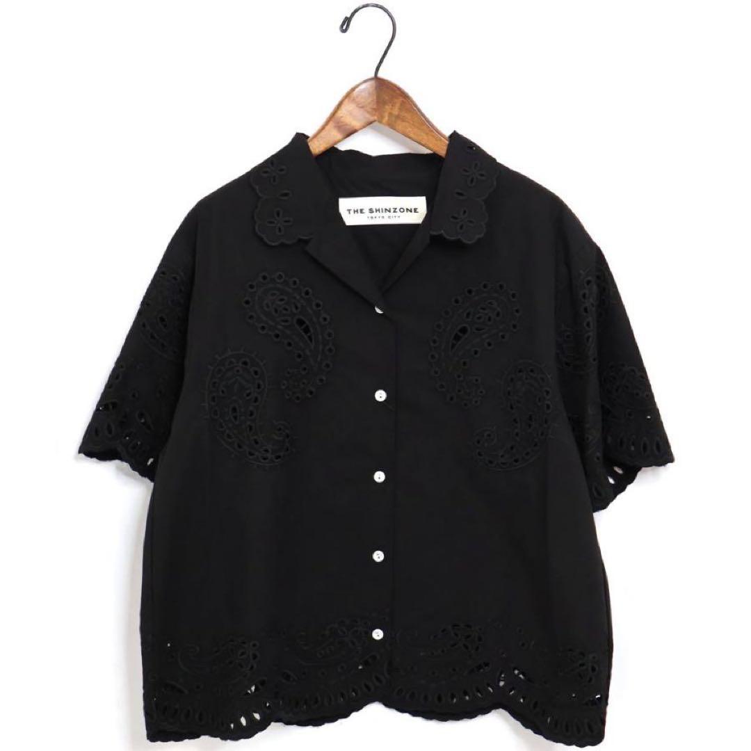 新品未使用★シンゾーン ペイズリー刺繍オープンカラーシャツ★フリー