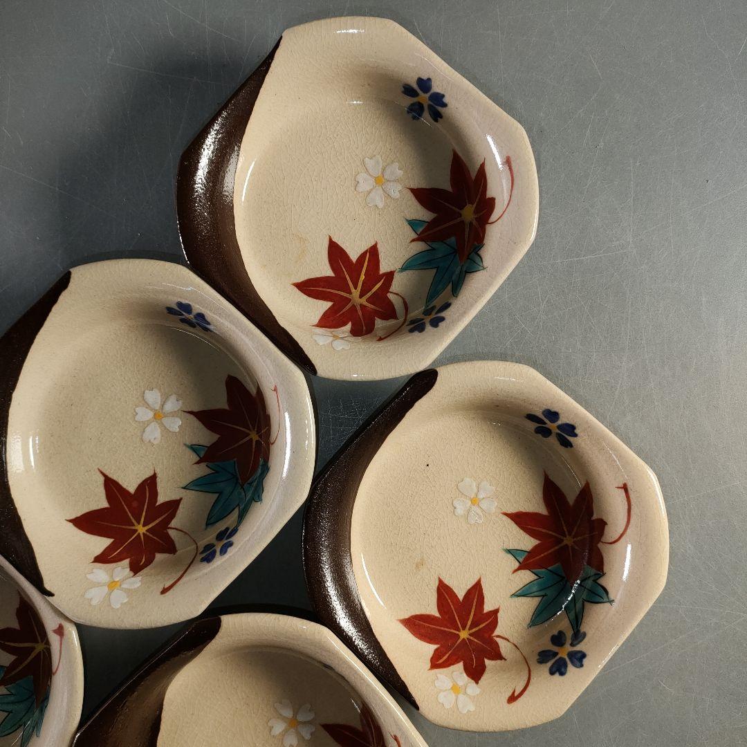 A1366-5/平安萬珠堂/雲錦紅葉絵盆皿10客/共箱/飾皿/菓子皿/懐石道具/