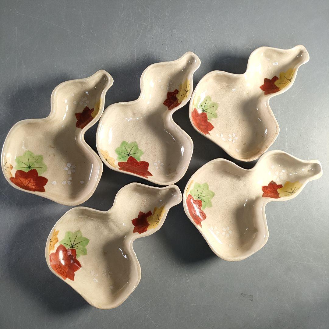 A1366-5/平安萬珠堂/雲錦紅葉絵盆皿10客/共箱/飾皿/菓子皿/懐石道具/