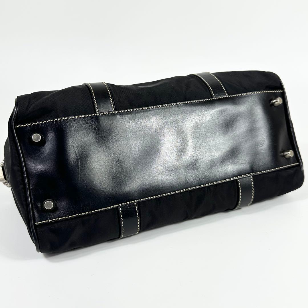 美品 PRADA ナイロンレザー ミニボストンバッグ 3角ロゴ ブラック
