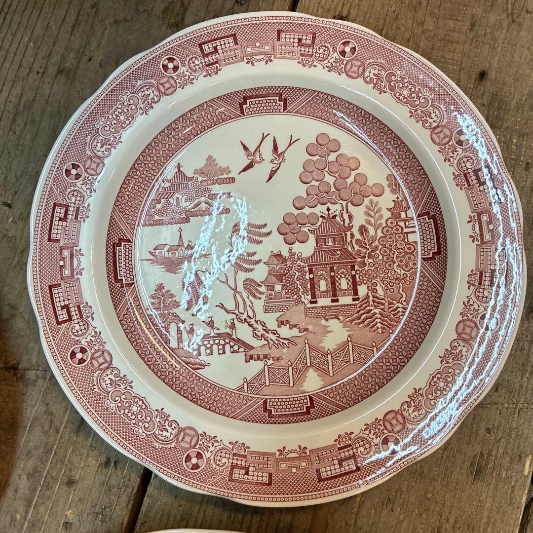 SPODE 26cm お皿　赤茶色の風景画　花柄　人物