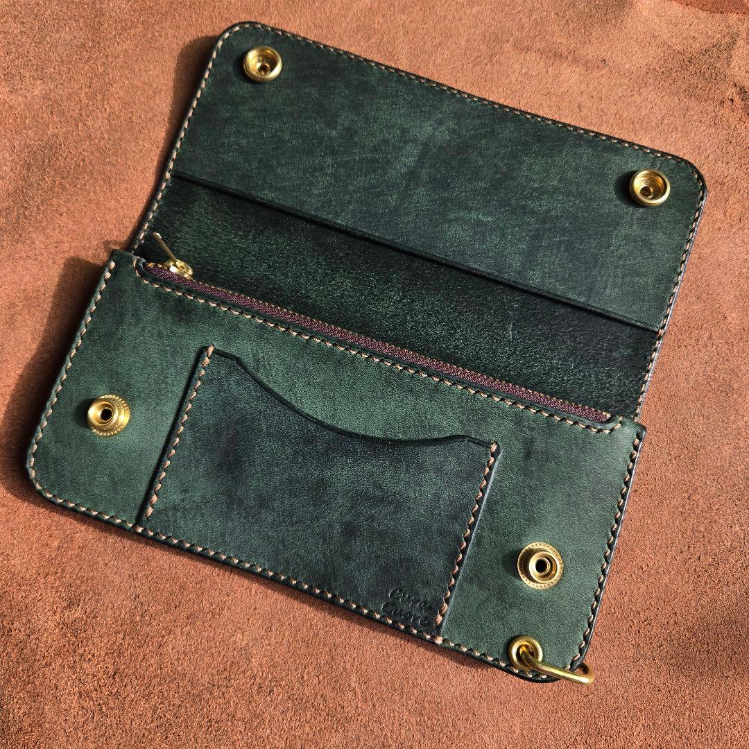 132ロング　トラッカーウォレット イタリアンレザーTEXAS【グリーン】