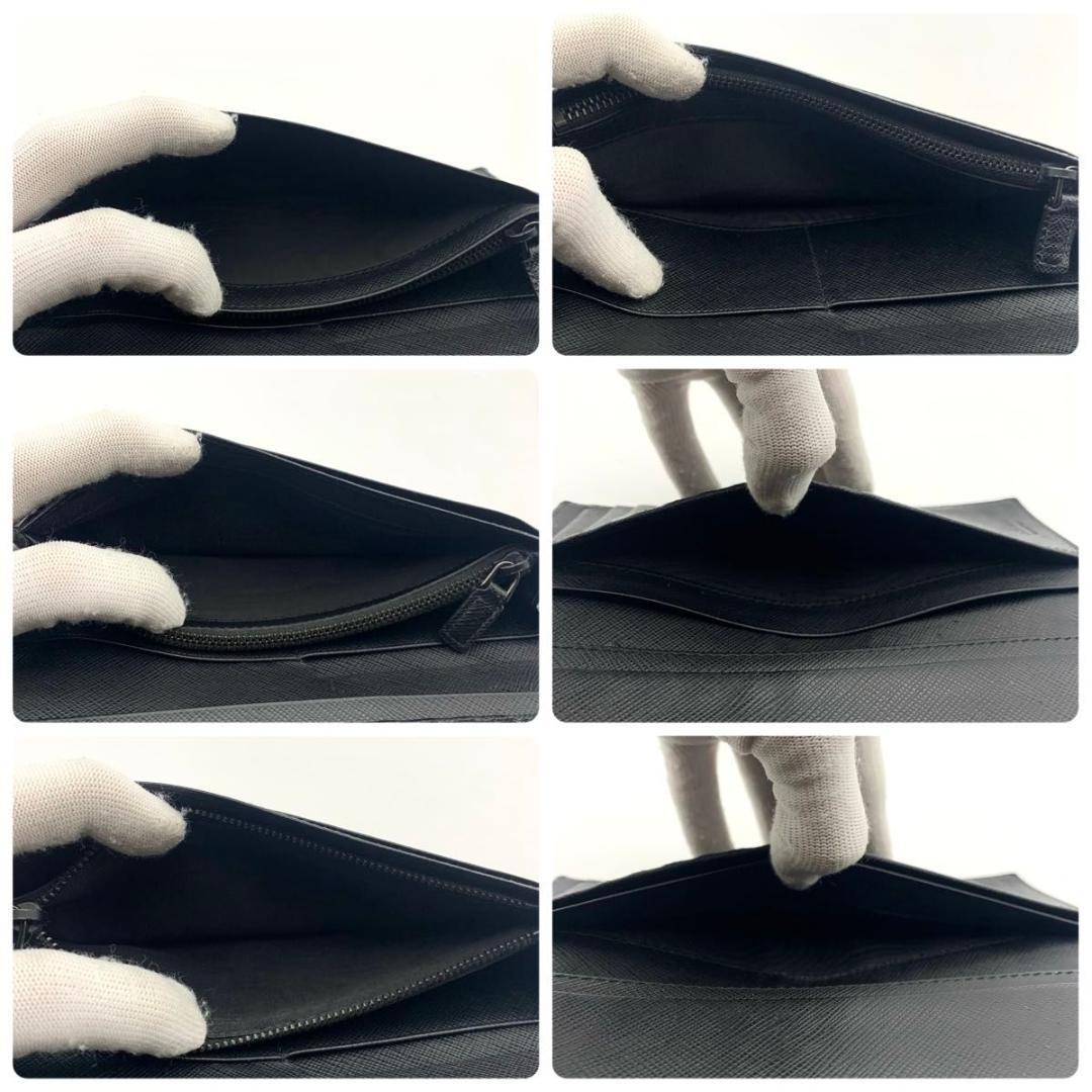 鑑定済み 美品 プラダ 二つ折り 長財布 サフィアーノ レザー 金具 ロゴ 黒