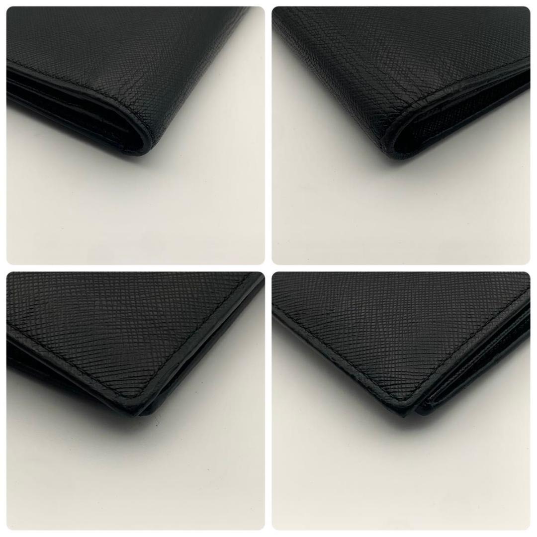 鑑定済み 美品 プラダ 二つ折り 長財布 サフィアーノ レザー 金具 ロゴ 黒