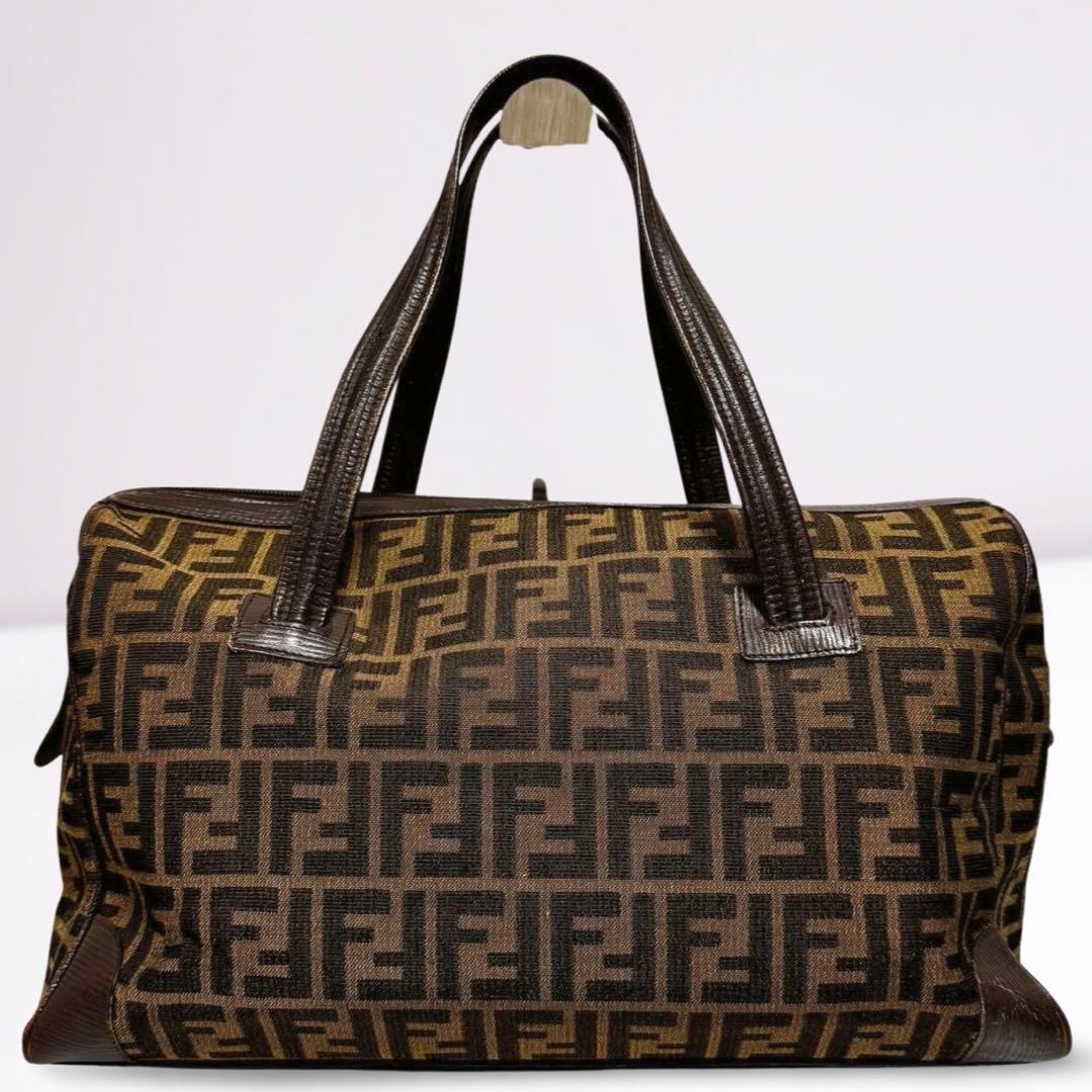 【正規品】フェンディ FENDI ズッカ ボストンバッグ FFロゴ 茶 男女兼用