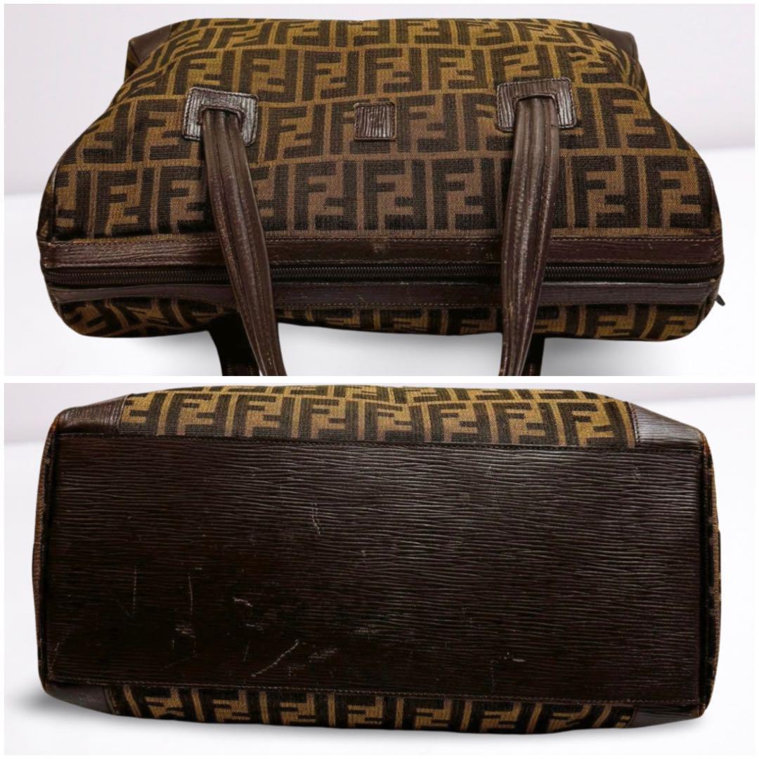 【正規品】フェンディ FENDI ズッカ ボストンバッグ FFロゴ 茶 男女兼用