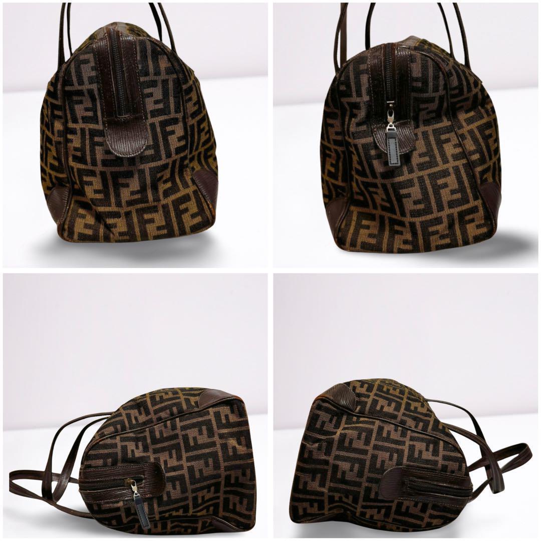 【正規品】フェンディ FENDI ズッカ ボストンバッグ FFロゴ 茶 男女兼用