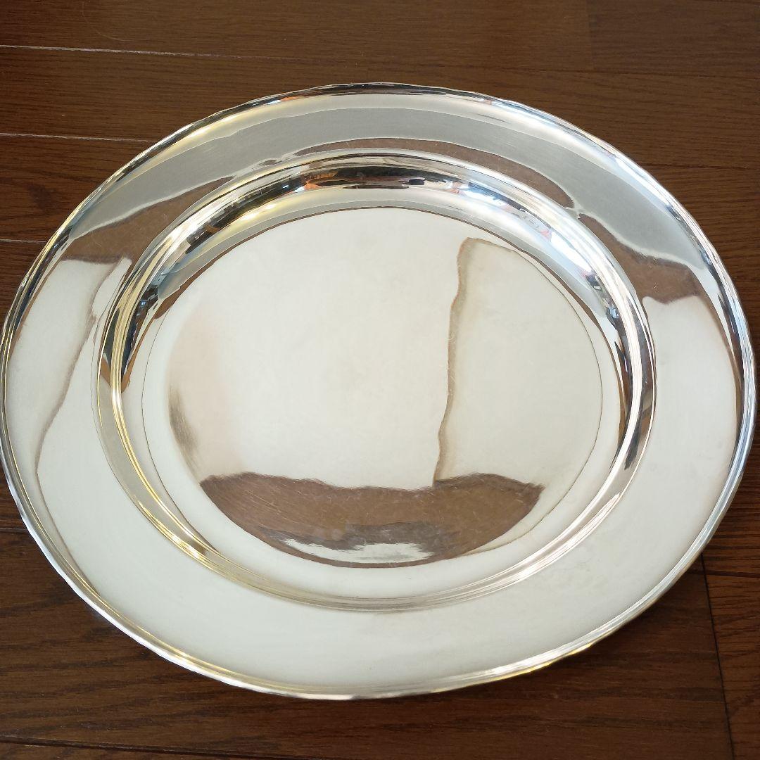 銀製円形盆　 鏡面仕上げ 2枚　木箱入り　直径30.5cm
