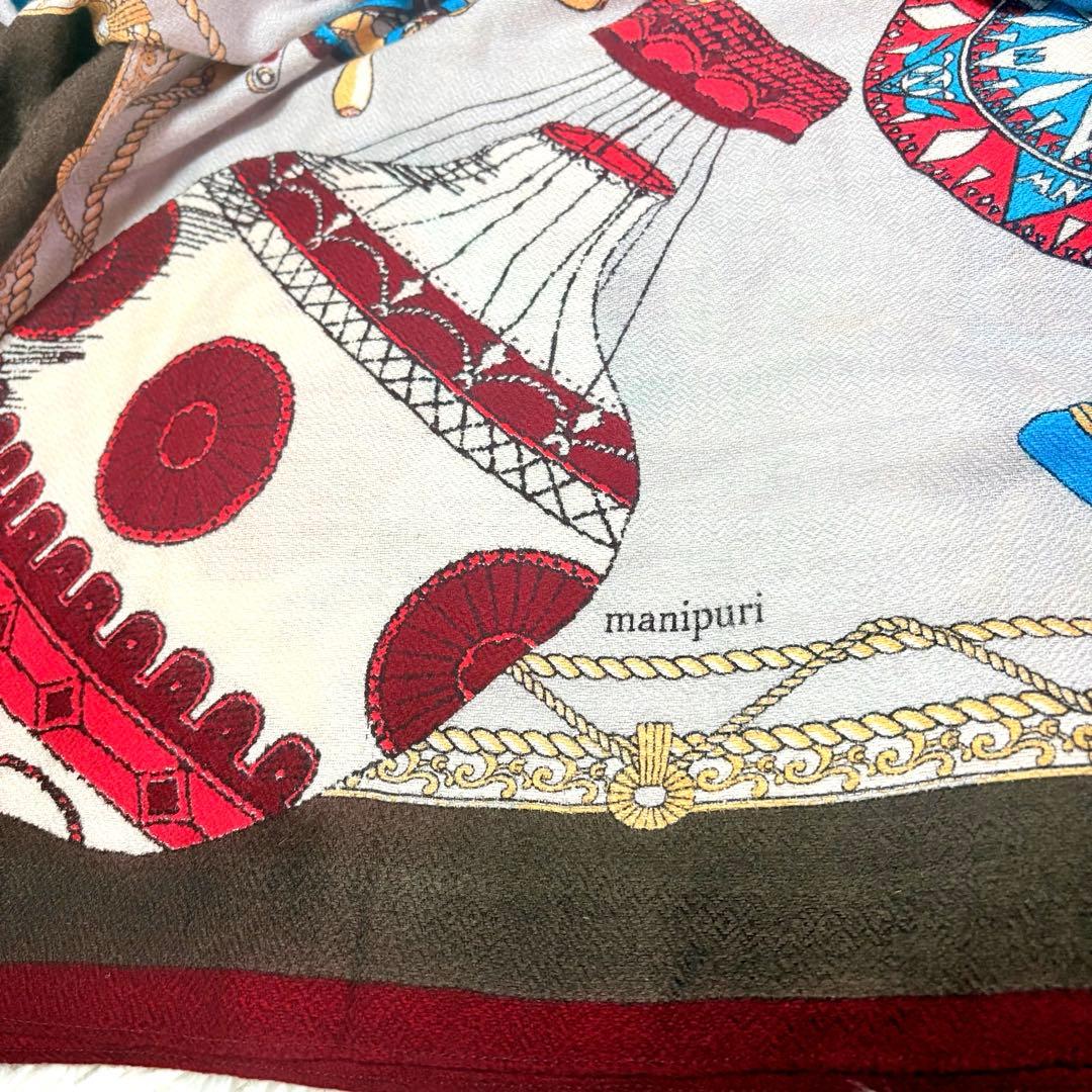 manipuri マニプリ　熱気球　地図　スカーフ　ウール　シルク　気球