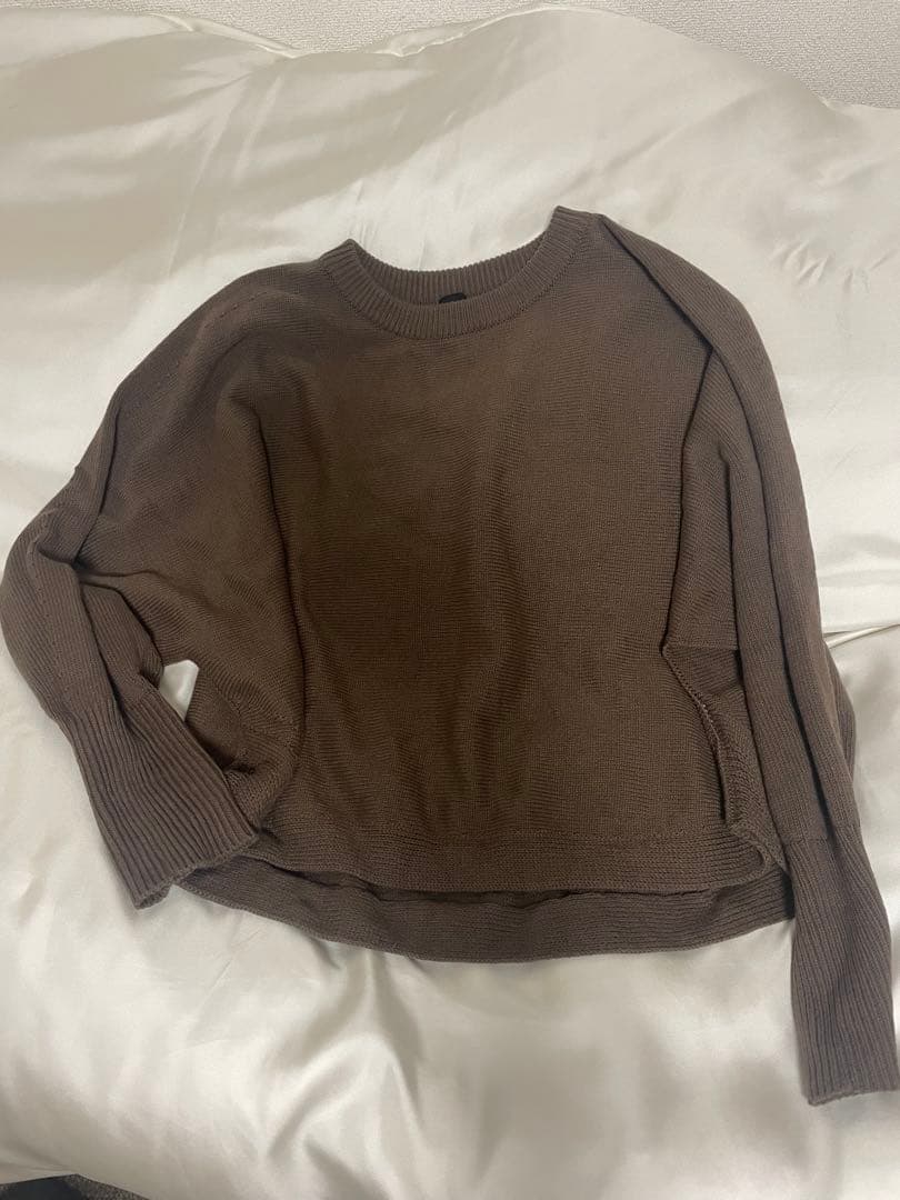 スピックアンドスパン　バルキーヤーンドルマンロングリブニット　ブラウン