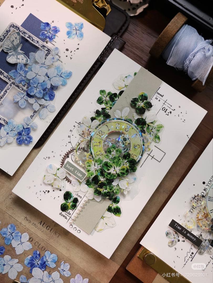 【9486】海外　6m巻　貝殻光カッティングマスキングテープ　お花装飾系