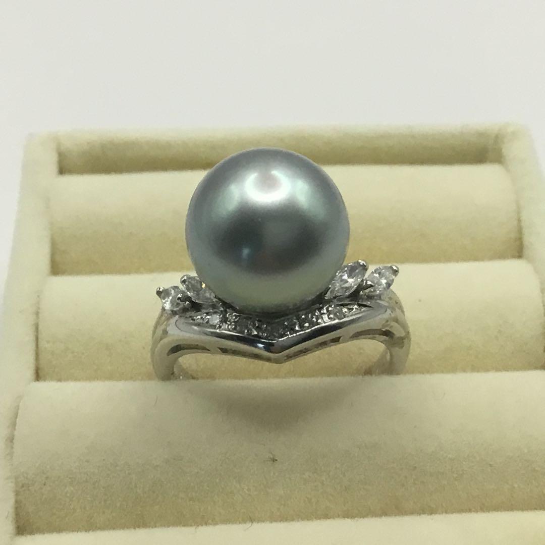 豪華【ダイヤ ★黒蝶真珠★フォーマル★手造り★ブライダルリング★指輪★リング】