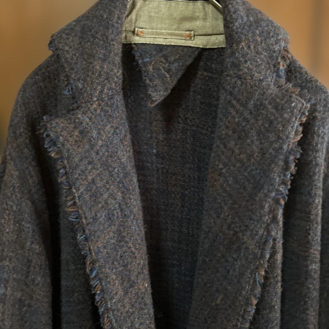 45R　ミックスツィードウール　ロングコート　ピン付き