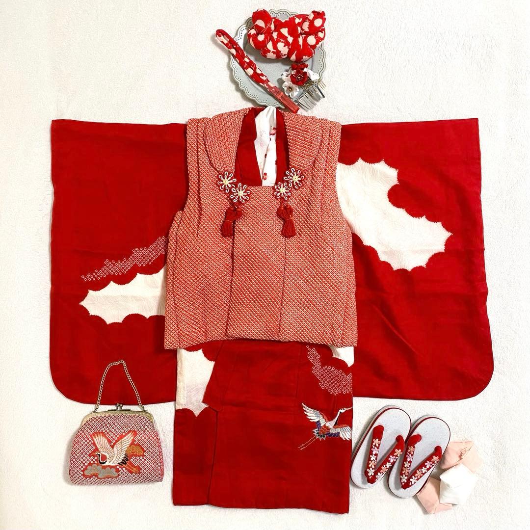 七五三 3歳 正絹かのこの被布と正絹お着物セット 女の子