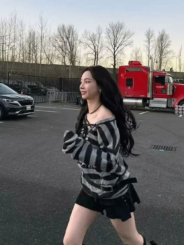 SETUPEXE ストライプ Vネック ニット　カリナ着用 rショップ