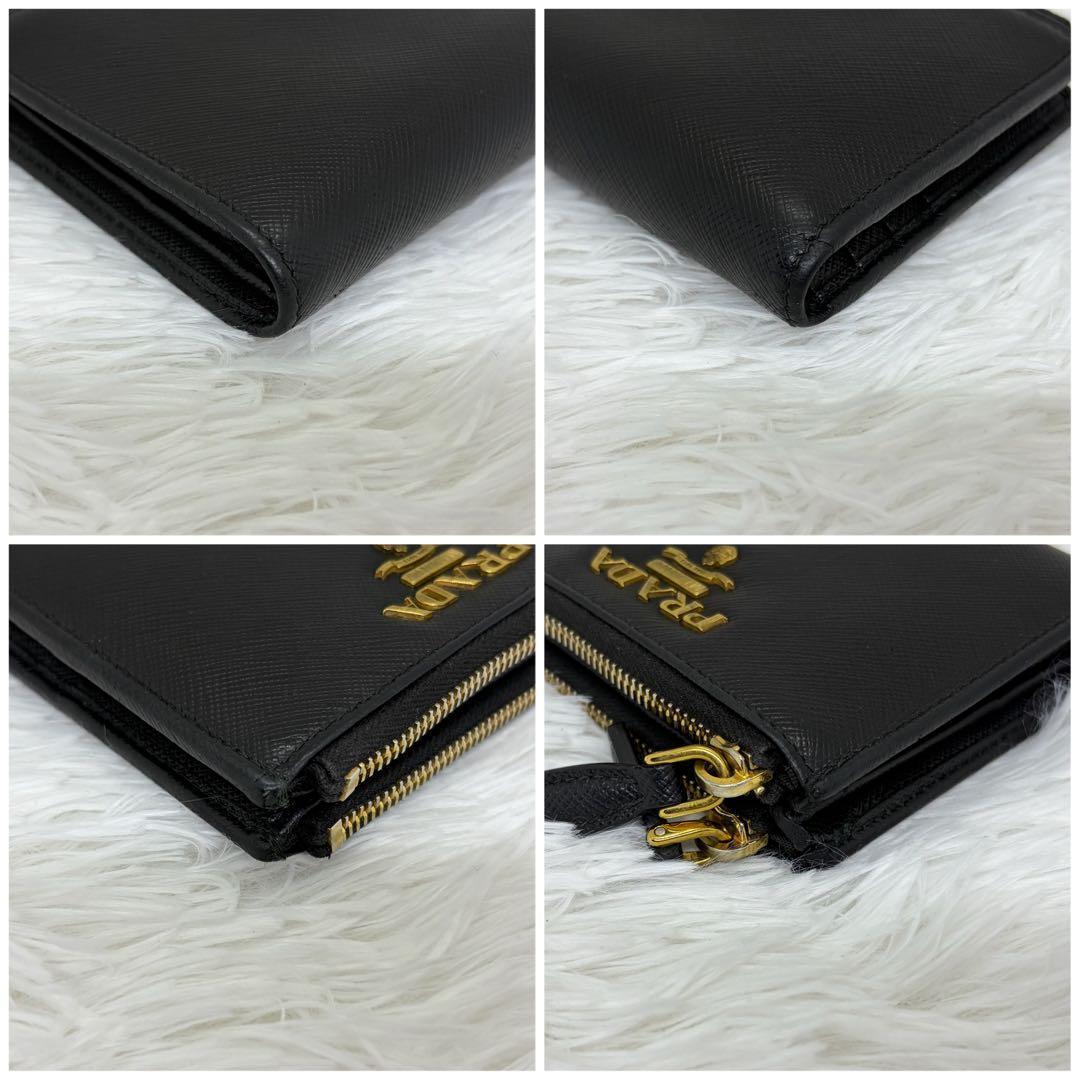 極美品✨️プラダ 二つ折り財布 レザー サフィアーノ フラグメントケース 黒