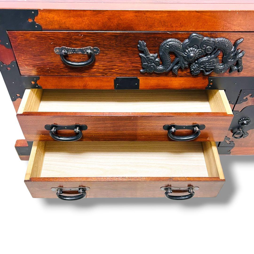 【送料無料】からくり箪笥 車箪笥 龍 雲龍金具 キャビネット レトロ 旧家