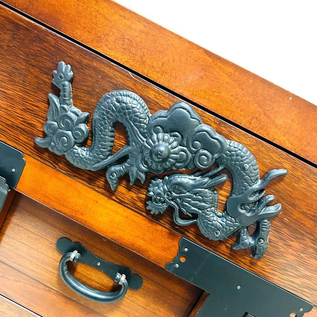 【送料無料】からくり箪笥 車箪笥 龍 雲龍金具 キャビネット レトロ 旧家