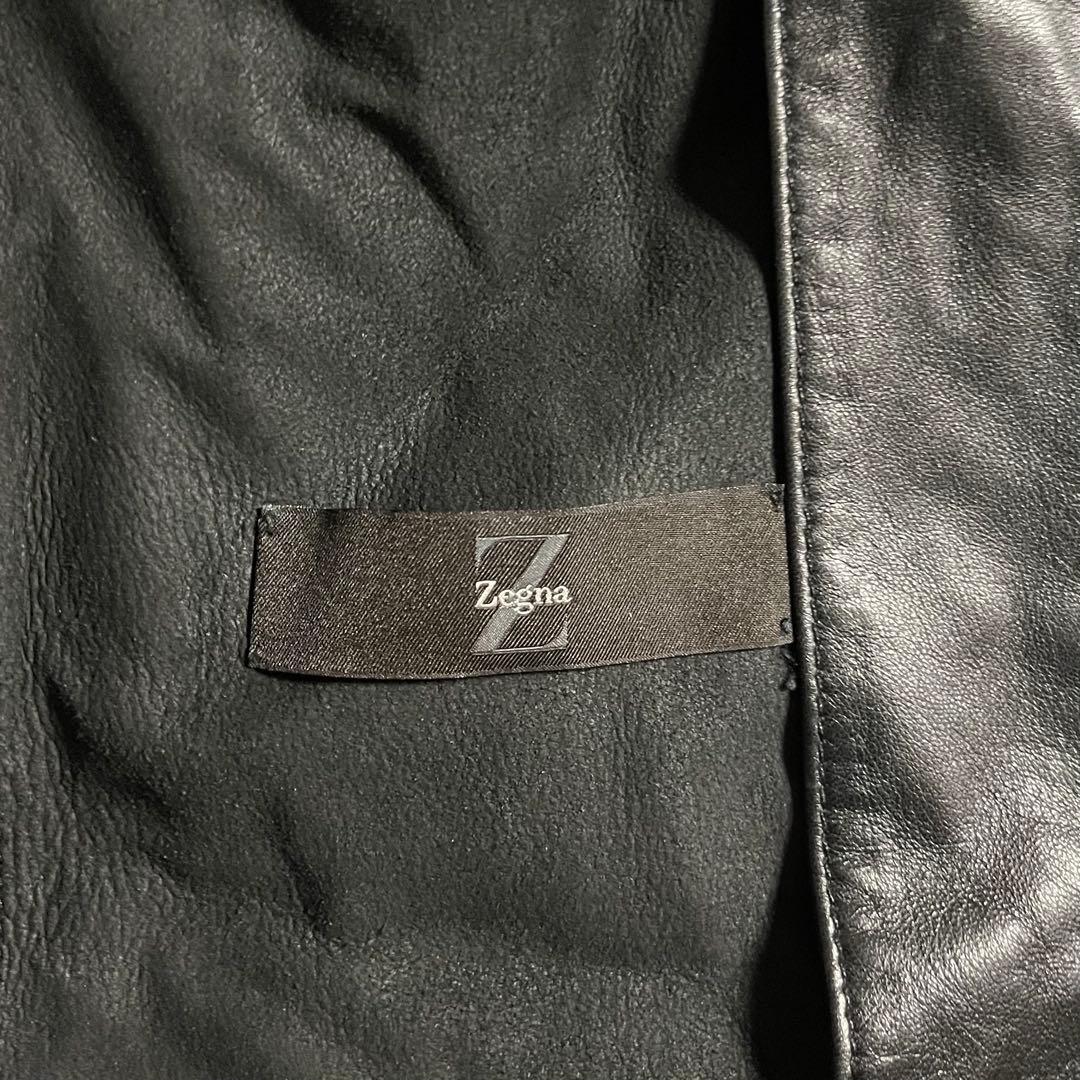 Zegna パンチングレザー シングル ライダース ジャケット シープスキン