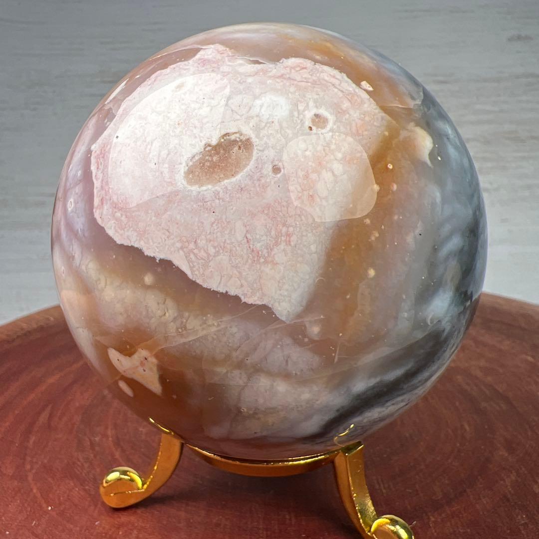 天然石　ペトリファイドウッド　スフィア　79ミリ　台座付き　宇宙のようなペトリ