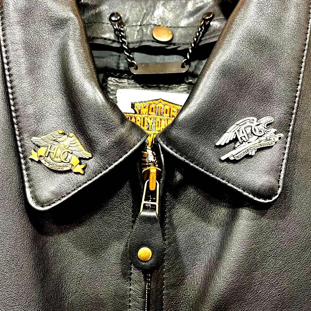 やは ハーレーダビッドソン デカロゴ 牛革 ゆるだぼ レザージャケット