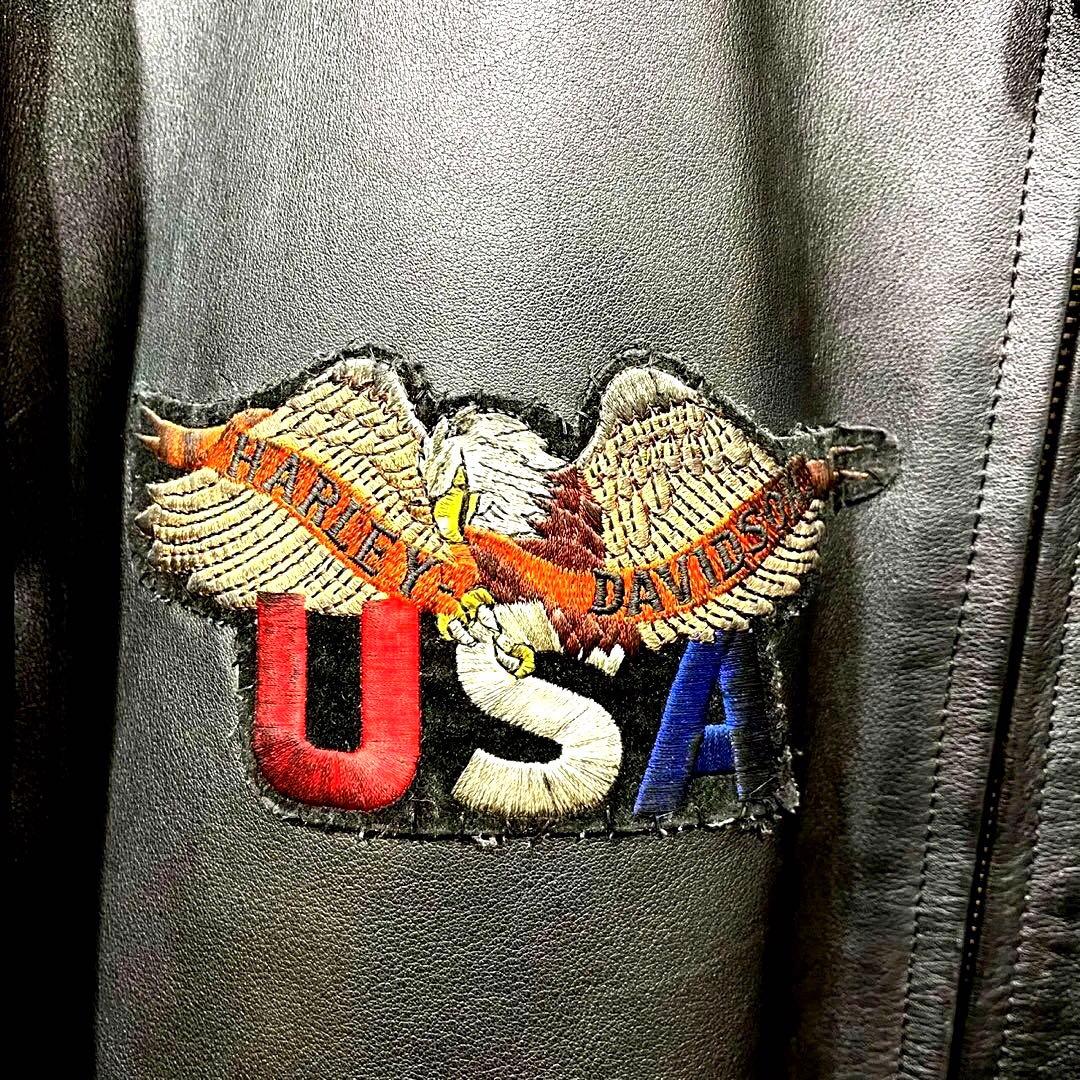 やは ハーレーダビッドソン デカロゴ 牛革 ゆるだぼ レザージャケット