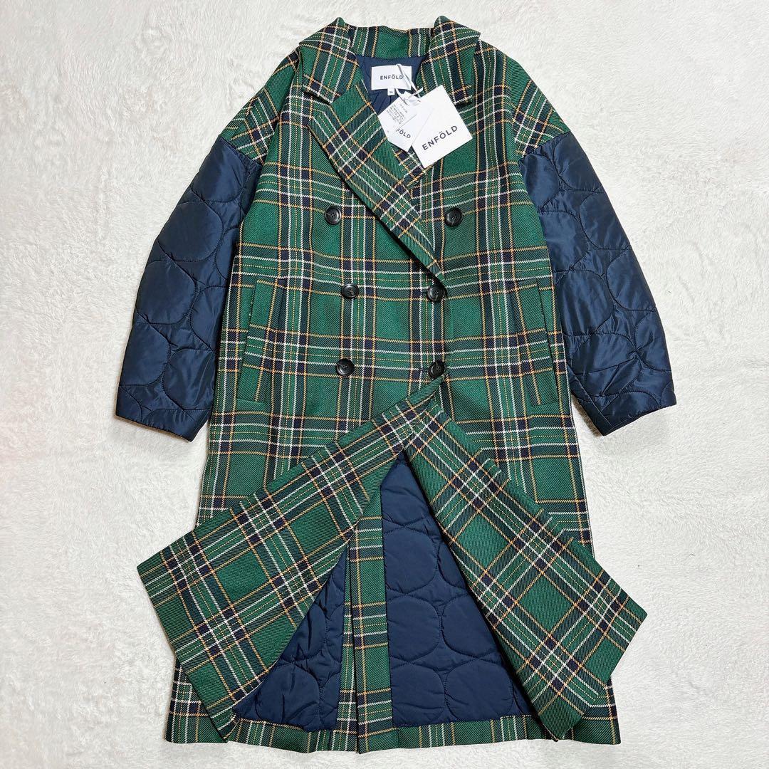 ENFOLD エンフォルド チェックキルトピーコート 異素材 ロング 吉田羊着用