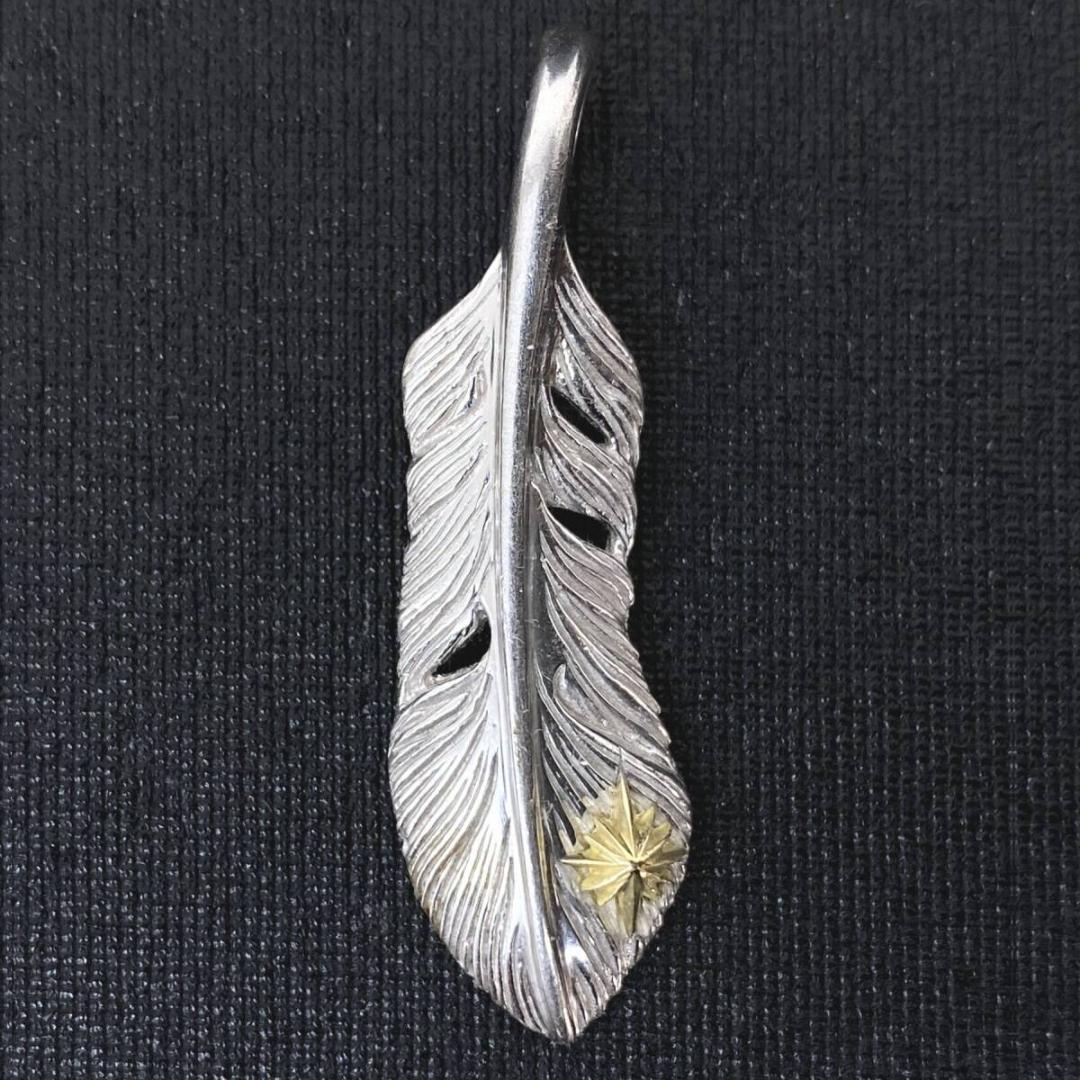 美品 SAAD K18 サンシンボル シルバー 40mm フェザー ペンダント
