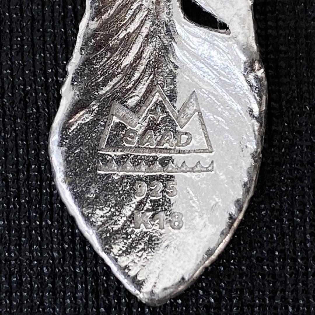 美品 SAAD K18 サンシンボル シルバー 40mm フェザー ペンダント