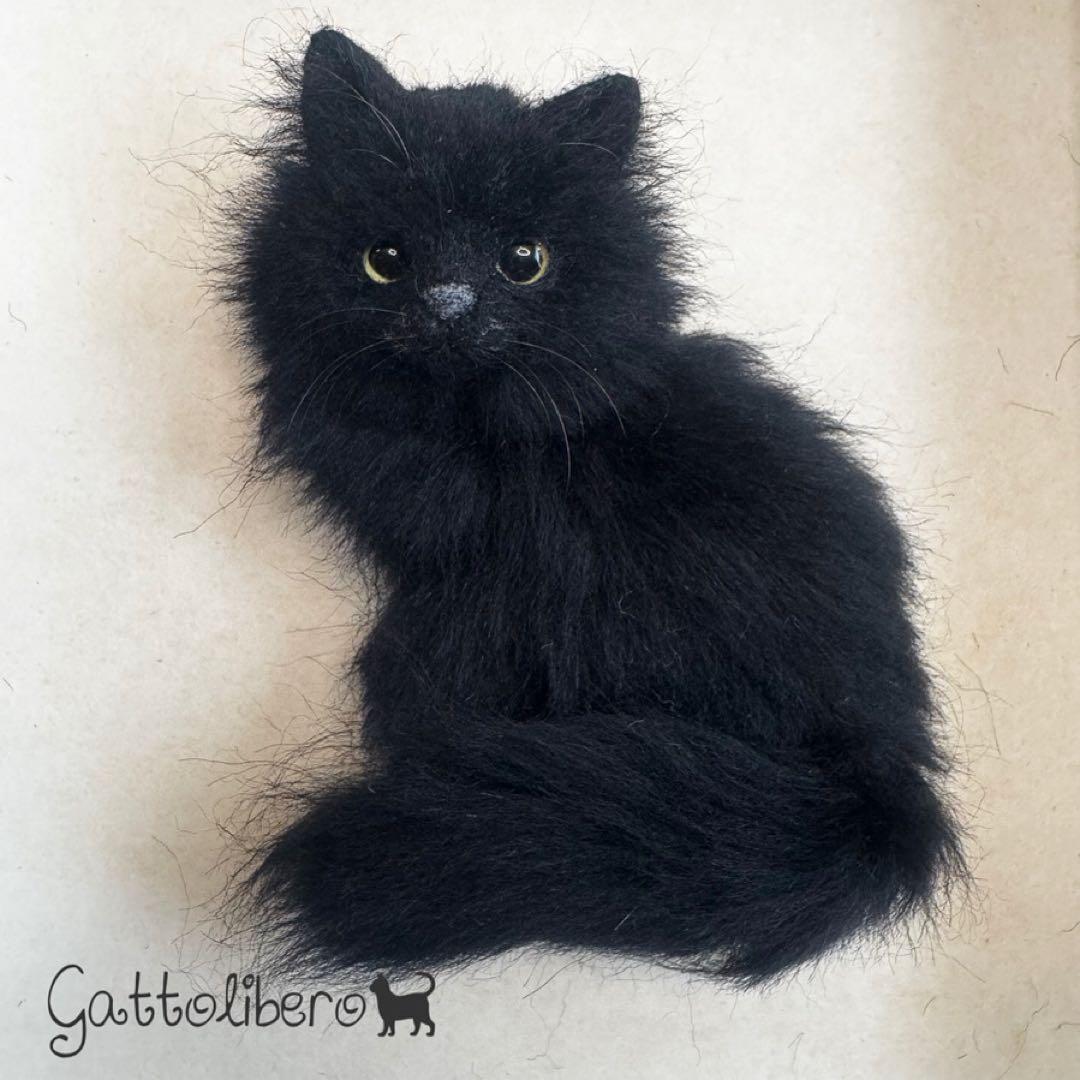 羊毛フェルト猫 黒猫ブローチ
