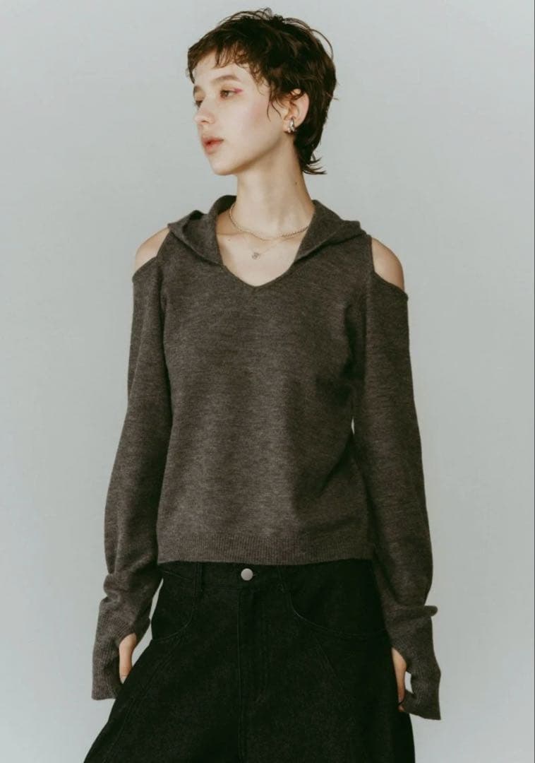 トップス Knuth marf slim hooded knit/gray